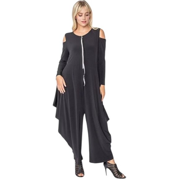 IC Collection Cold Should Harem Jumpsuit Womens Size L Avant Garde Lagenlook NEW - Picture 1 of 11